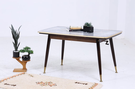 Vintage crank table 60s | Mid - Century extendable dining table formica in marble style coffee table table retro 70s #05-81