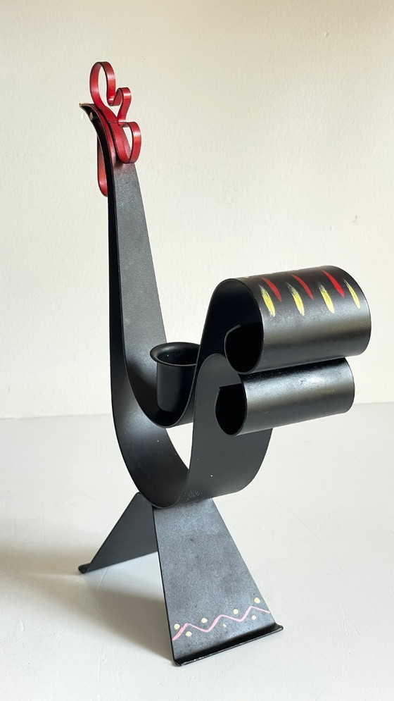 Image 1 of Vintage Swedish Rooster Shaped Metal Candlestick