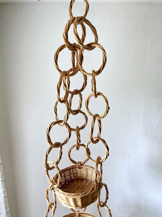 Large Wicker Hanging Basket with Three Tiers, Twisted Ring Chain, Decorative Objects, Beige (photo 8 of 18)