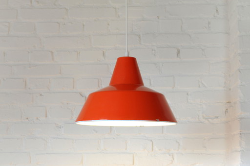 Lampe suspendue vintage en émail orange foncé