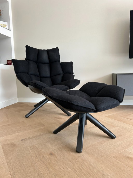 B&B Italia Husk Fauteuil H3G mét Ottoman - Zwart
