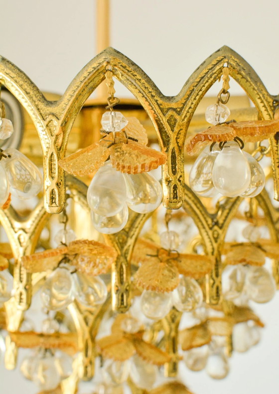 Lampadario vintage in vetro di Murano con frutta, 58 gocce, metallo dorato, 4 luci, anni '70 – Murano Glass (photo 4 of 10)