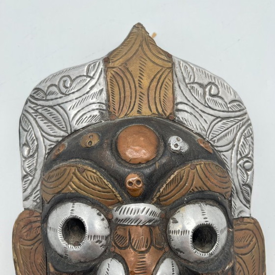Image 1 of Vintage Nepal/Tibet wandmasker in Bhairava/Mahakala-stijl – hout en metaal