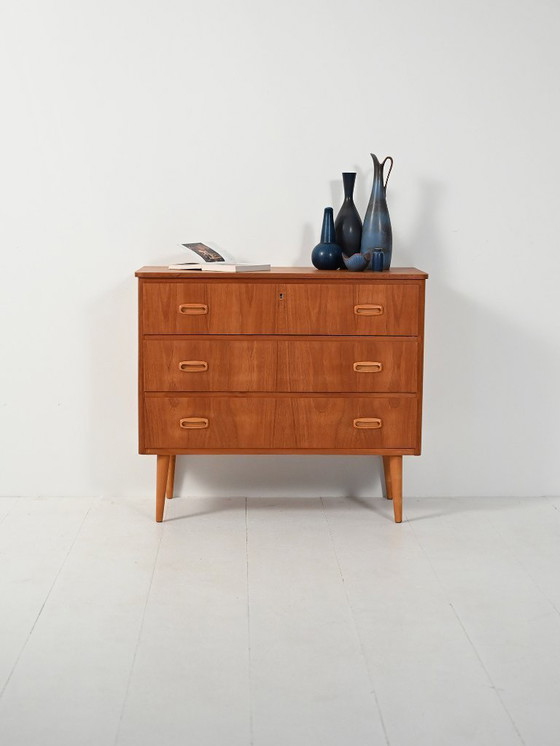 Image 1 of Scandinavian teak chest of drawers with oak details