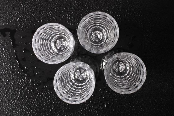 Set of 4 Vintage Pressed Glass Champagne Flutes, Clear Italian Stemware / 2000s – Glass & Decanter (photo 4 of 13)