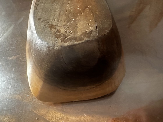 Image 1 of Grande coupe / Vide Poche sculptée en Bois - Artisanat Vintage 38 / 14 cm