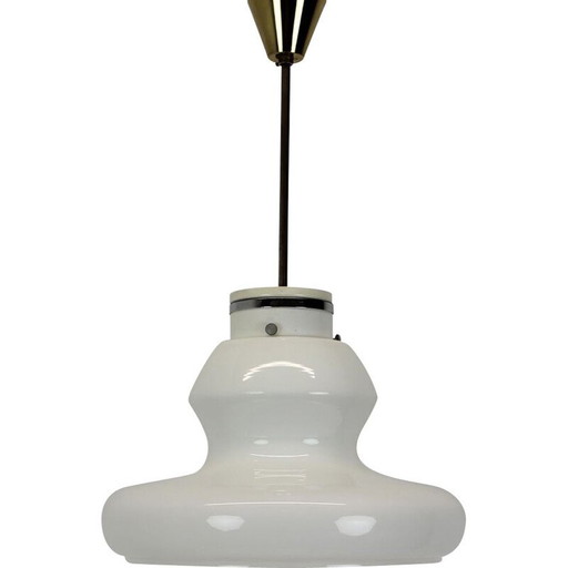 Vintage glass and brass pendant lamp by Napako, Czechoslovakia 1960