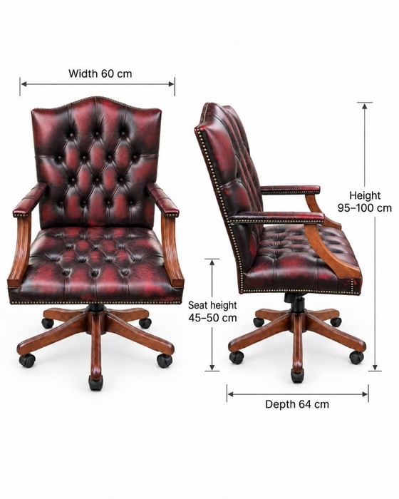 Fauteuil de Capitaine Vintage en Cuir Oxblood par Centurion Furniture PLC – Chaises de bureau, Leather, Wood (photo 6 of 7)