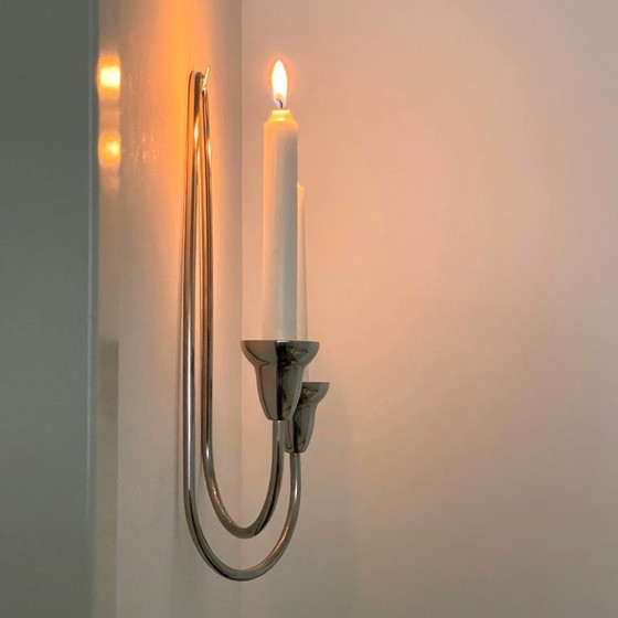 Image 1 of Candelabro de pared grande de acero inoxidable de Georg Jensen, diseño danés Swing