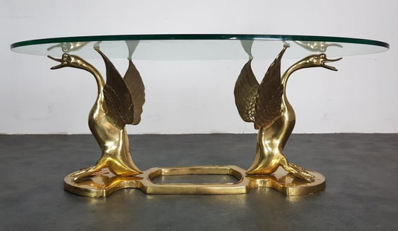 Image 1 of Hollywood Regency brass coffee table swan