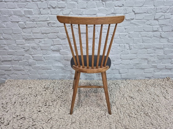 Image 1 of Vintage Design Set of Three Spindle-Back Kitchen Chairs – Teak Wood with Black Leatherette Upholstery, Scandinavia, 1960s