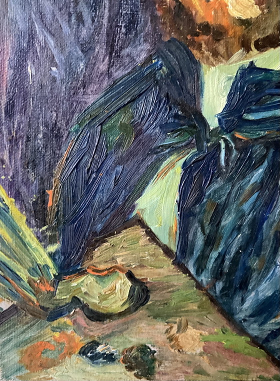 Image 1 of Original Expressionist Oil Painting on Canvas – Vintage Portrait, 1960s–1970s
