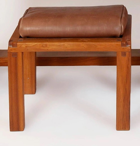 Pierre Chapo, coiffeuse, tabouret et pouf 1989, Bureaux, Cuir, Bois, Marron, Design (photo 4 sur 8)
