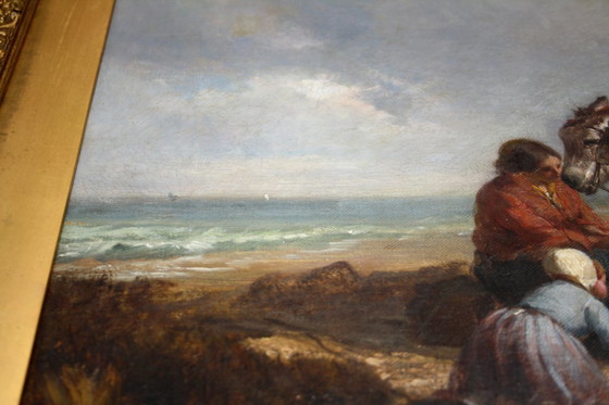 Image 1 of Pintura al óleo de Joseph Paul Pettitt y George Young "Recolectores de mejillones en la costa sur" mate