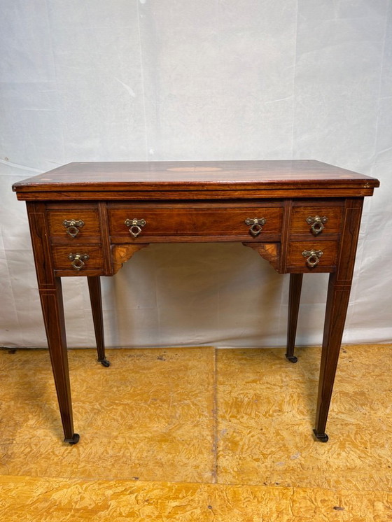 Image 1 of Antique Edwardian Rosewood Inlaid Desk / Transforming Games Table (1900–1910)  A Masterpiece of Dual-Function Design with Exquis