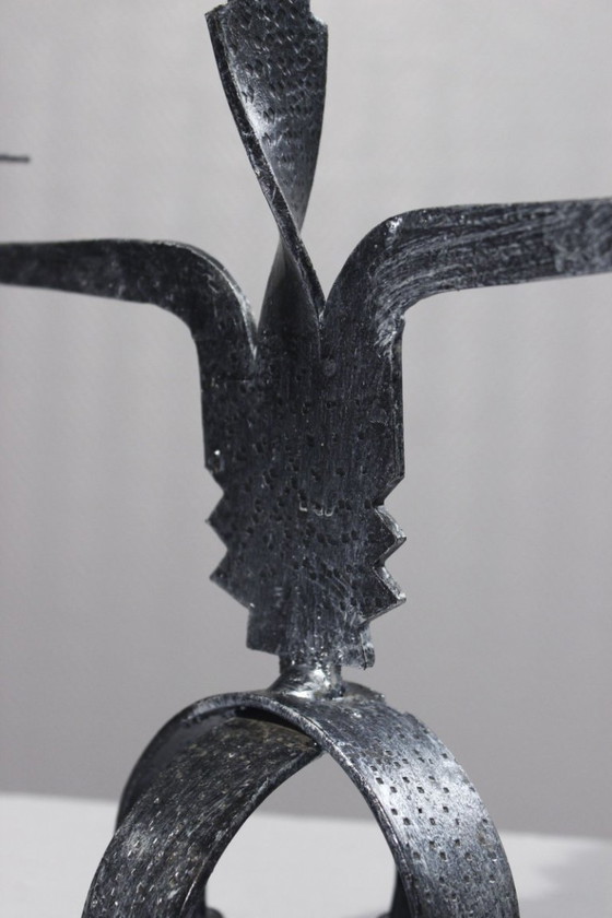 Image 1 of Brutalist design 3-light wrought iron candlestick candelabra, 1950s