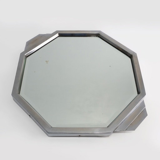 French Art Deco geometric octagonal Chrome and Mirrored Plateau, circa 1930