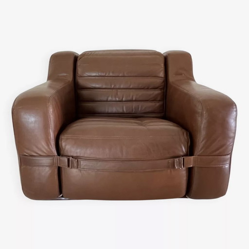Fauteuil prototype en simili cuir marron par Michel Ducaroy, France années 70
