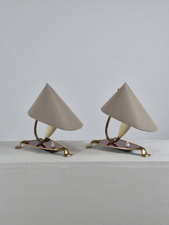 Image 1 of Pair of vintage mid century wall lamps bedside lamps brass 
