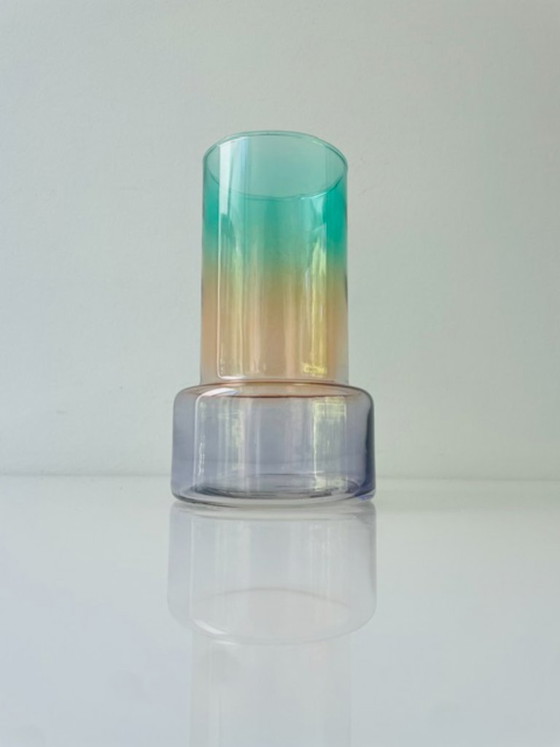Image 1 of Modern glass designer vase with iridescent color gradient