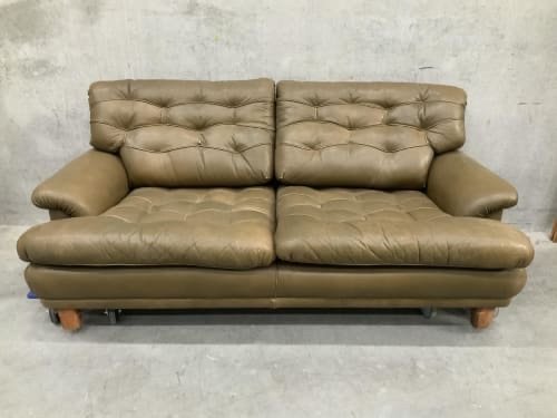 Image 1 of Arne Norell sofa leather /wood green/brown Sweden 1964