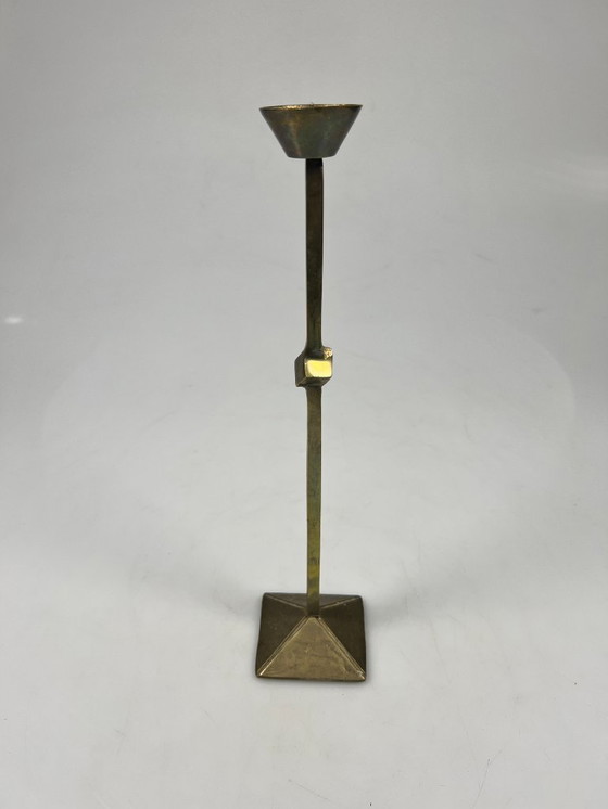 Image 1 of Vintage Zig Zag Candlesticks, Set of Two, Brass, Memphis Style, 1980s