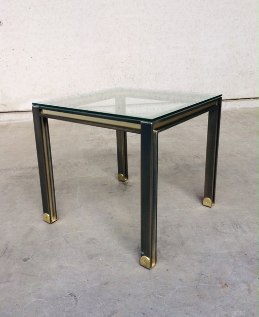 Post Modern Design brushed steel & brass square Coffee Table, 1980's Belgium