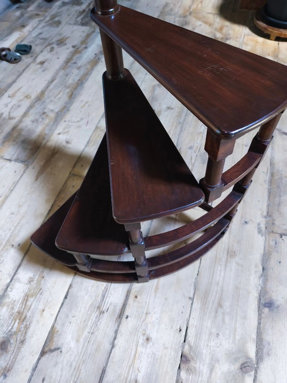 Spiral library step in dark wood, Plant table, Brown, Vintage (photo 10 of 10)