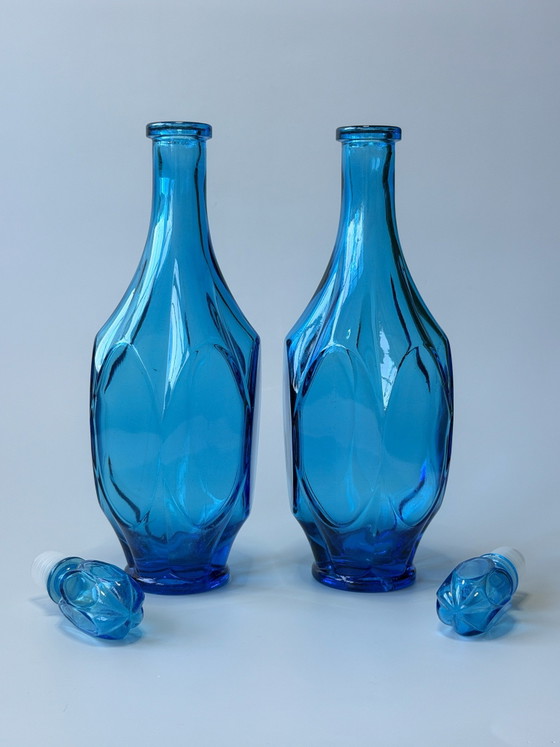 2 magnificent vintage Empoli decanters, Italian glass, Glass & Decanter, Turquoise (photo 7 of 8)
