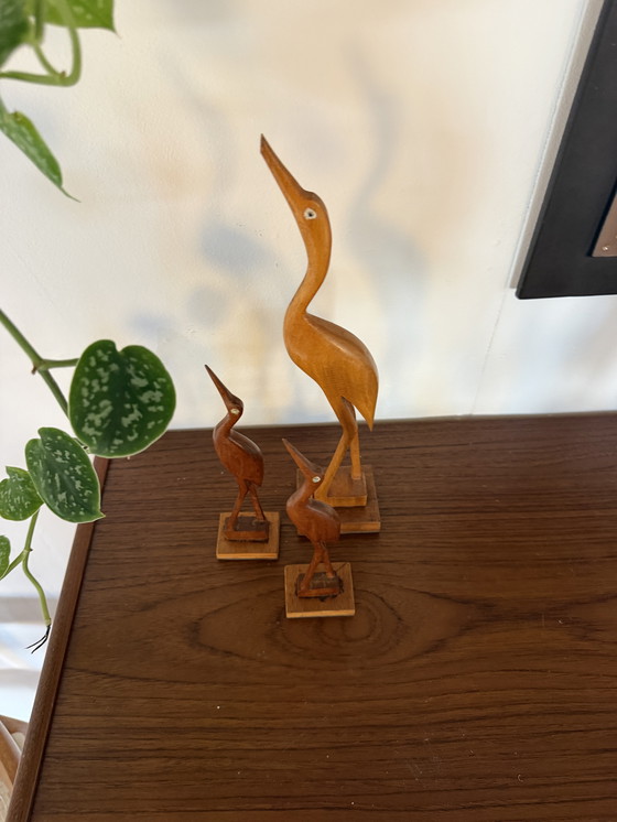 Image 1 of Ensemble de 3 hérons vintage en teck des années 60