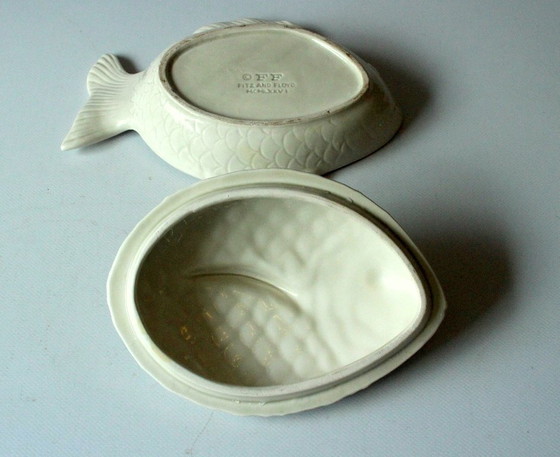 Image 1 of Raro piatto da burro a forma di pesce - porcellana bianca - vaso da pesce - Fitz e Floyd