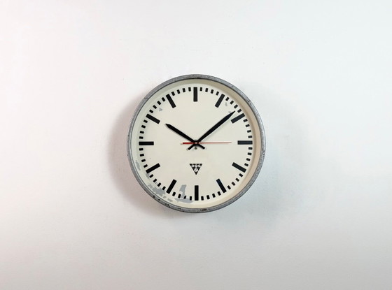 Image 1 of Industrial Grey Factory Wall Clock from Pragotron, 1960s