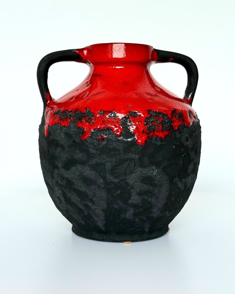 Vintage Fat Lava Vase – West Germany 6351 – Red & Black Lava Glaze