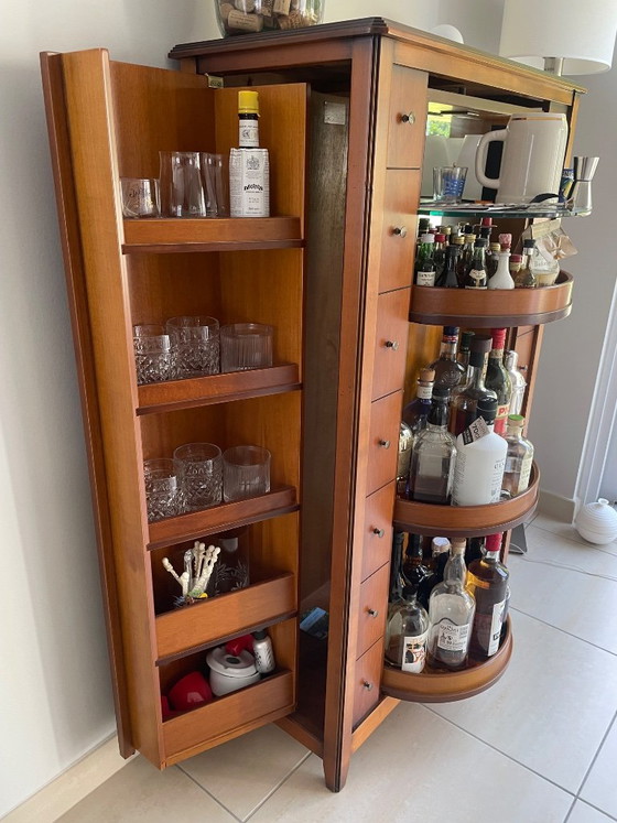 Mobile bar girevole in legno di ciliegio, Vetro, Metallo, Marrone (foto 3 di 8)