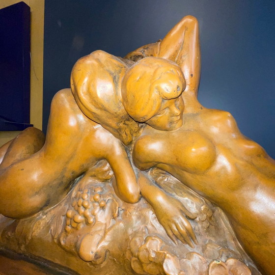 Bacchantes Nude Women & Fruit Sculpture attributed to Jef Lambeau, 1900s – Wood, Barok (photo 4 of 14)