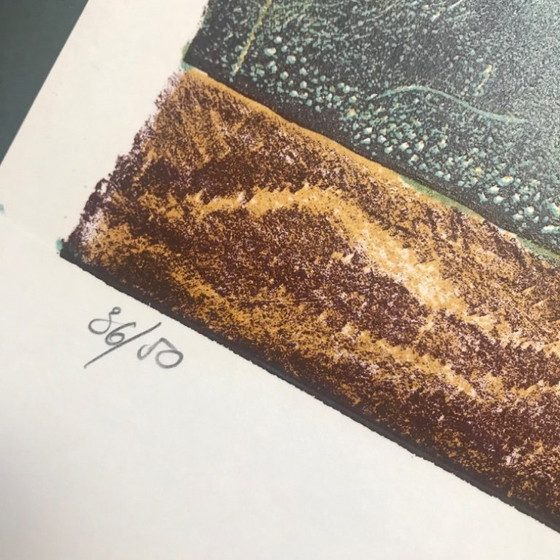 Image 1 of litografia a colori bouquet autunnale di Yolande Bogaerts (1984)