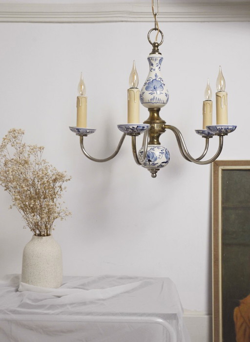 Antique Delft Blue Porcelain Chandelier Dutch Ceramic Ceiling Light Blue White Farmhouse Cottagecore Lighting