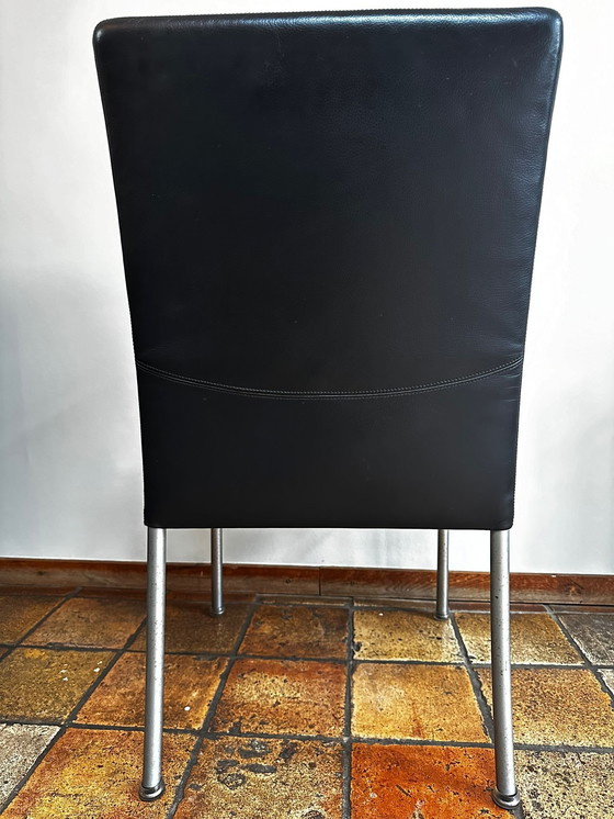 Image 1 of Walter Knoll: Set 6 Black Leather Design Dining Chairs