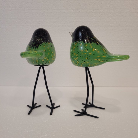 Image 1 of Paar geblazen glazen vogels, Chehoma, jaren 2000 - Frankrijk