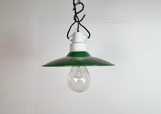 Industrial Green Enamel Pendant Light, 1950s