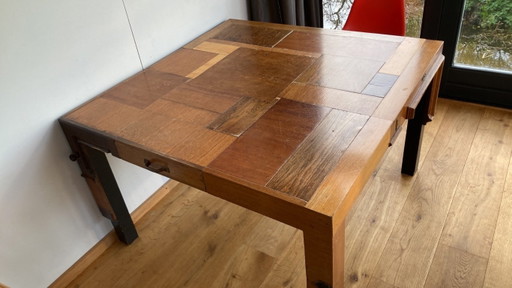 Wooden table 124 x 124 cm from old cabinets