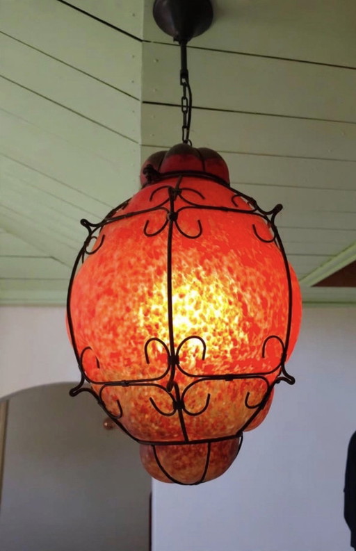 Grote vintage Murano kooilantaarn - Rood Graniglia glas - Seguso stijl, jaren 1950 - 50 cm – hanglampen, Murano Glass