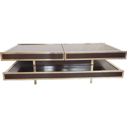 Tavolino vintage con doppio piano in metallo dorato e acciaio inossidabile lucidato di Roche Bobois, 1970