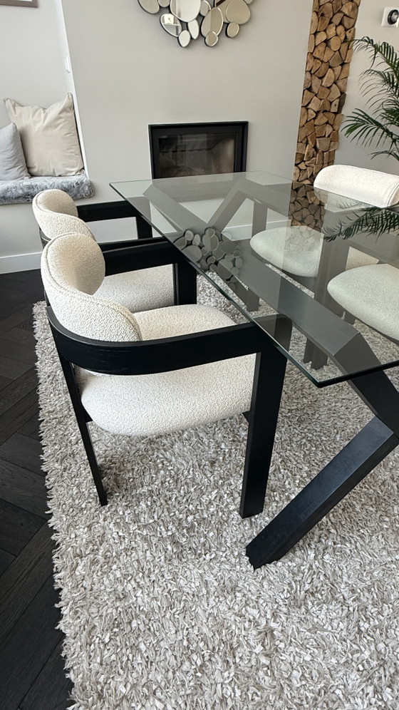 Image 1 of Ensemble de salle à manger complet Habitat en verre et bois avec 4 chaises