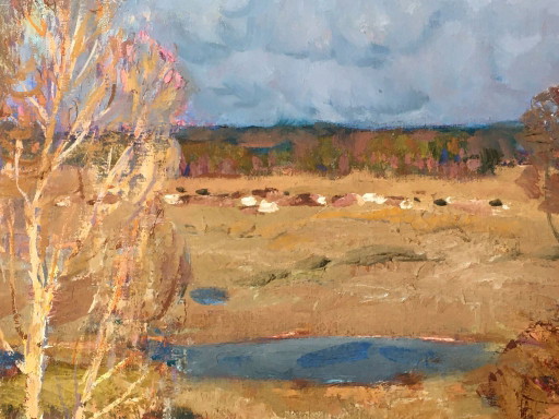 Originales Ölgemälde Naturlandschaft Fluss am Abend