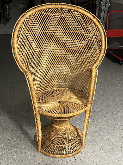 Sedia pavone vintage in rattan/ stile Rohé Noordwolde/ anni '60-'70/ sedia pavone