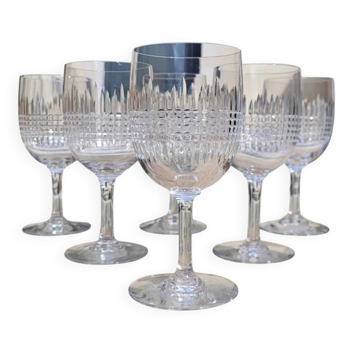 6 vasos de agua de cristal Baccarat, modelo Nancy.