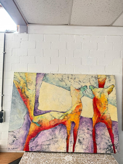 Large Painting / Artwork 'Cats' by Carla Raadsveld