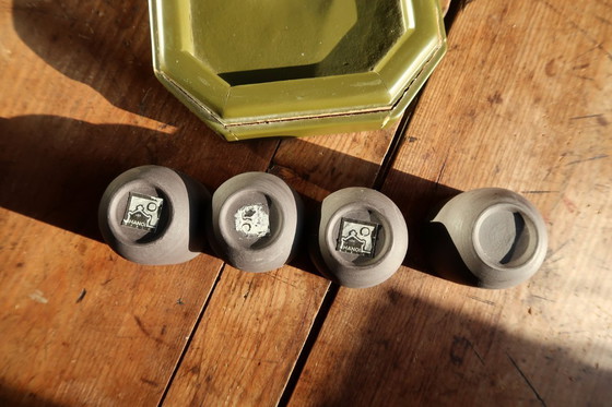 Image 1 of Vintage 1970s Vietnamese Ceramic Tea Set with Lacquered Tray, Hanoi – Minimalist - 2C30