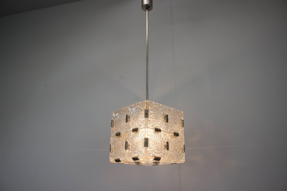 Image 1 of Pendentif carré en verre transparent de Mid Century par Kamenicky Šenov, années 1960, Tchécoslovaquie